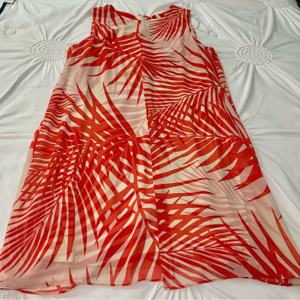 Chico’s Orange & Cream Sleeveless Palm Leaf Tropical Print Dress Size XL - Picture 7 of 14